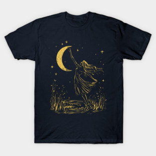 Mystical Woman Reaching for the Moon – Celestial Dreams T-Shirt