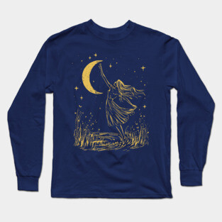 Mystical Woman Reaching for the Moon – Celestial Dreams Long Sleeve T-Shirt