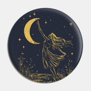 Mystical Woman Reaching for the Moon – Celestial Dreams Pin