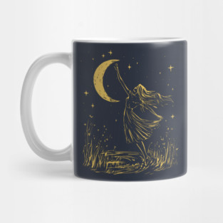 Mystical Woman Reaching for the Moon – Celestial Dreams Mug