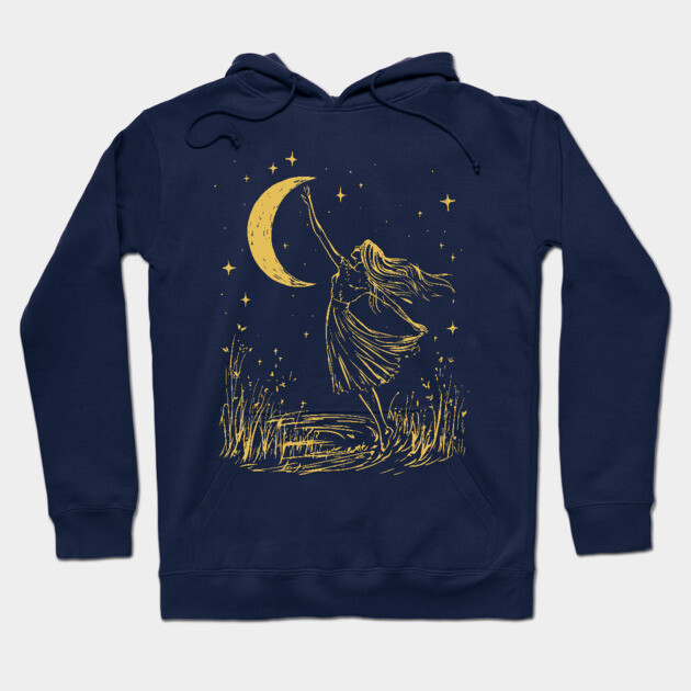 Mystical Woman Reaching for the Moon – Celestial Dreams Hoodie by TuncGK
