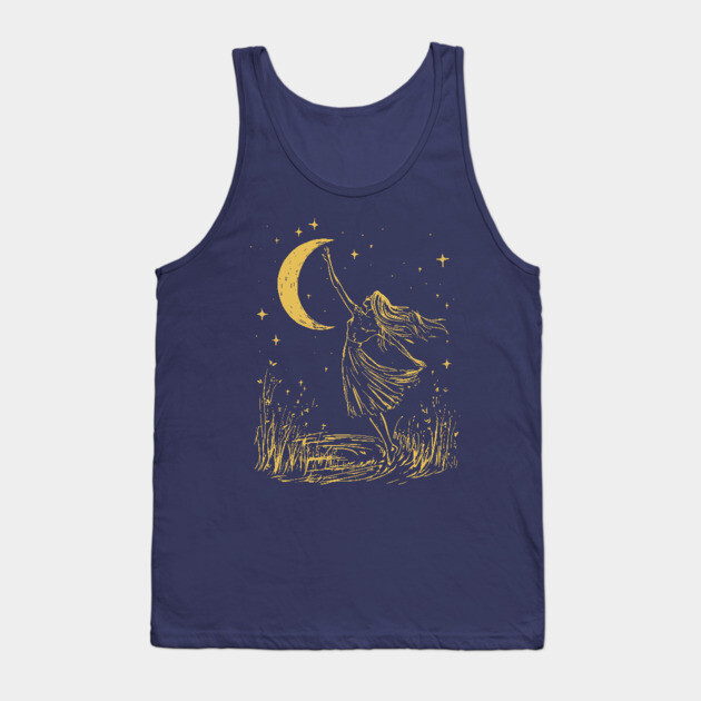 Mystical Woman Reaching for the Moon – Celestial Dreams Tank Top by TuncGK