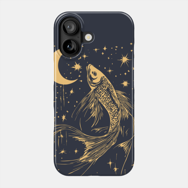 Celestial Goldfish Floating in the Night – Mystic Water Spirit Phone Case by TuncGK