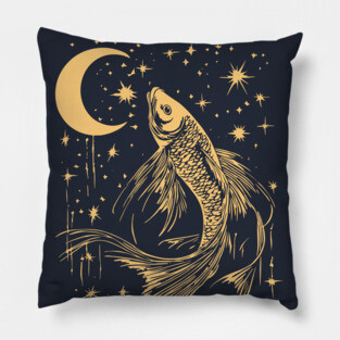 Celestial Goldfish Floating in the Night – Mystic Water Spirit Pillow