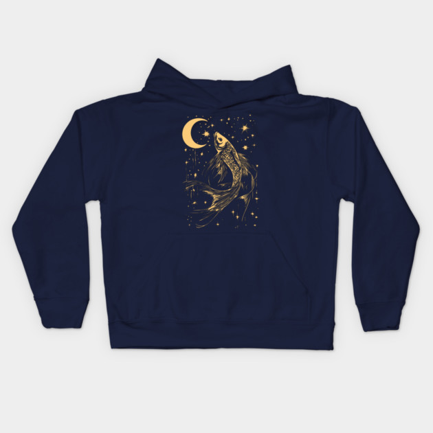 Celestial Goldfish Floating in the Night – Mystic Water Spirit Kids Hoodie by TuncGK