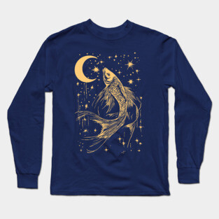 Celestial Goldfish Floating in the Night – Mystic Water Spirit Long Sleeve T-Shirt