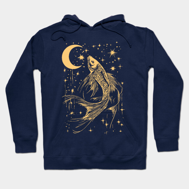 Celestial Goldfish Floating in the Night – Mystic Water Spirit Hoodie by TuncGK