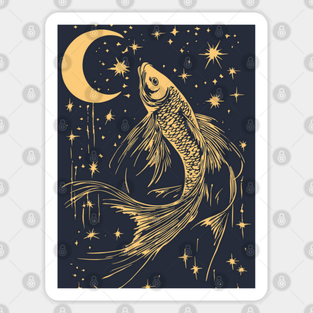 Celestial Goldfish Floating in the Night – Mystic Water Spirit Sticker by TuncGK