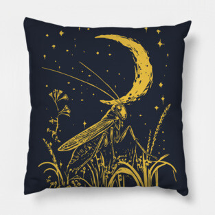 Mystical Grasshopper on the Crescent Moon – Night’s Whisper Pillow