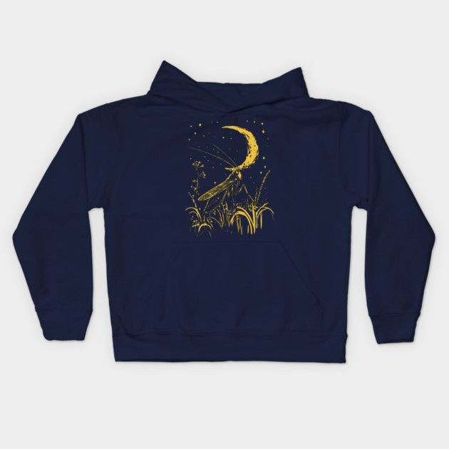 Mystical Grasshopper on the Crescent Moon – Night’s Whisper Kids Hoodie by TuncGK