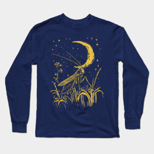 Mystical Grasshopper on the Crescent Moon – Night’s Whisper Long Sleeve T-Shirt