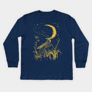 Mystical Grasshopper on the Crescent Moon – Night’s Whisper Kids Long Sleeve T-Shirt