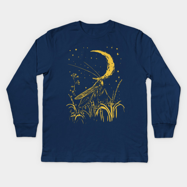 Mystical Grasshopper on the Crescent Moon – Night’s Whisper Kids Long Sleeve T-Shirt by TuncGK