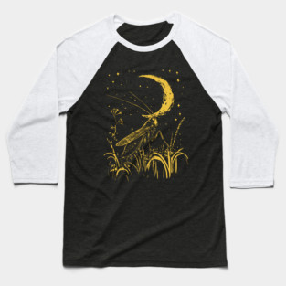 Mystical Grasshopper on the Crescent Moon – Night’s Whisper Baseball T-Shirt