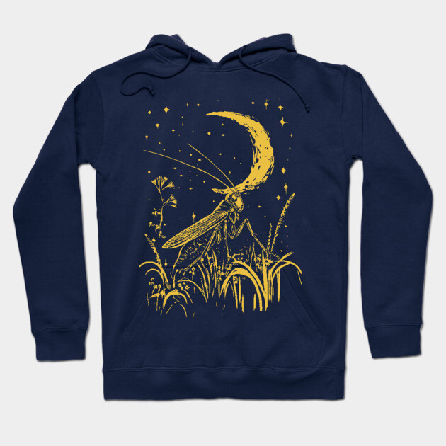 Mystical Grasshopper on the Crescent Moon – Night’s Whisper Hoodie by TuncGK