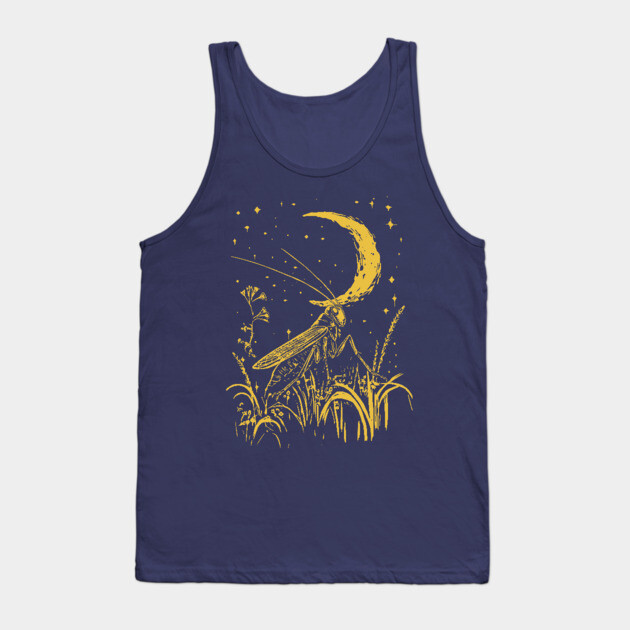 Mystical Grasshopper on the Crescent Moon – Night’s Whisper Tank Top by TuncGK