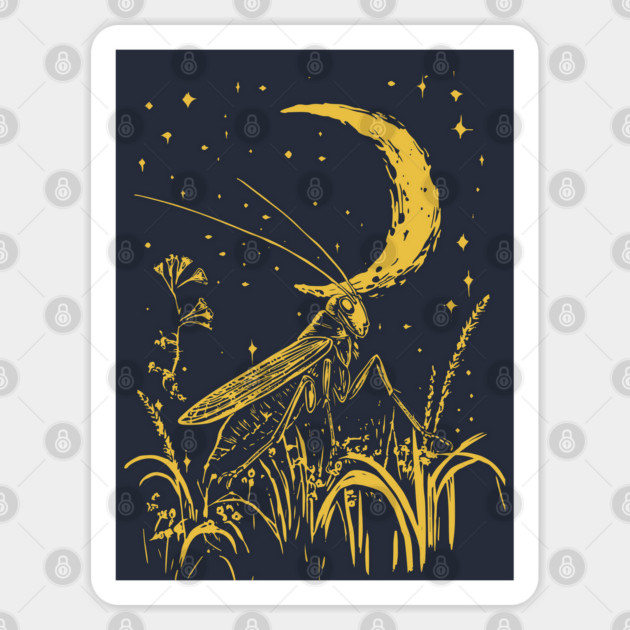 Mystical Grasshopper on the Crescent Moon – Night’s Whisper Sticker by TuncGK