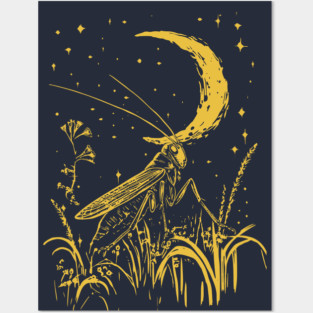 Mystical Grasshopper on the Crescent Moon – Night’s Whisper Posters and Art