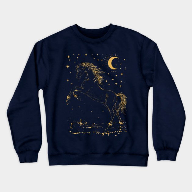 Celestial Horse in Motion – Wild Spirit Under the Stars Crewneck Sweatshirt by TuncGK