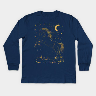 Celestial Horse in Motion – Wild Spirit Under the Stars Kids Long Sleeve T-Shirt