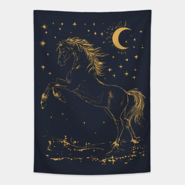 Celestial Horse in Motion – Wild Spirit Under the Stars Tapestry by TuncGK