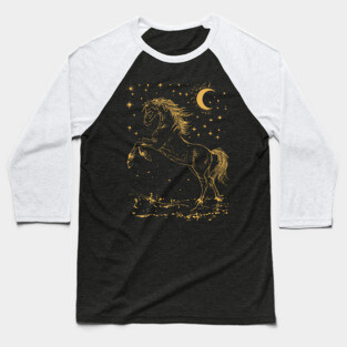 Celestial Horse in Motion – Wild Spirit Under the Stars Baseball T-Shirt
