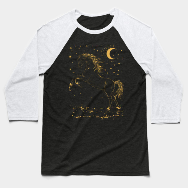 Celestial Horse in Motion – Wild Spirit Under the Stars Baseball T-Shirt by TuncGK