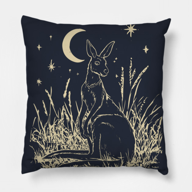 Mystical Kangaroo Under Starlit Sky – Celestial Outback Dream Pillow by TuncGK
