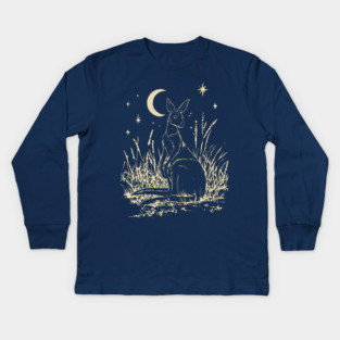 Mystical Kangaroo Under Starlit Sky – Celestial Outback Dream Kids Long Sleeve T-Shirt