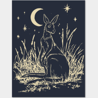 Mystical Kangaroo Under Starlit Sky – Celestial Outback Dream Posters and Art