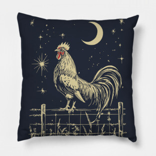 Celestial Rooster at Dawn – Mystical Sunrise Awakening Pillow