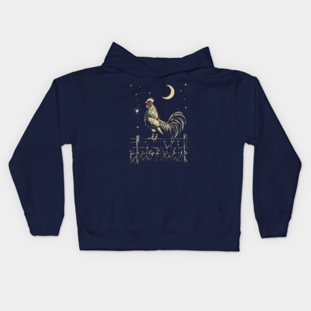 Celestial Rooster at Dawn – Mystical Sunrise Awakening Kids Hoodie by TuncGK