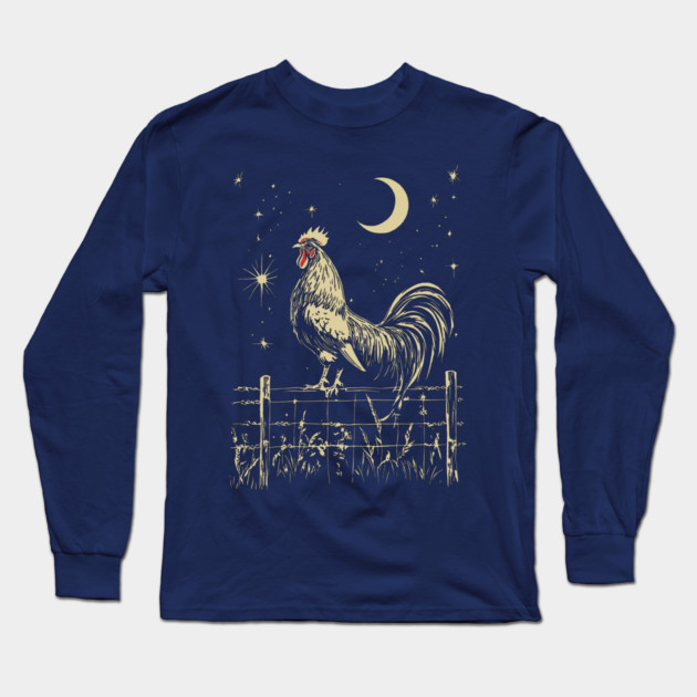 Celestial Rooster at Dawn – Mystical Sunrise Awakening Long Sleeve T-Shirt by TuncGK