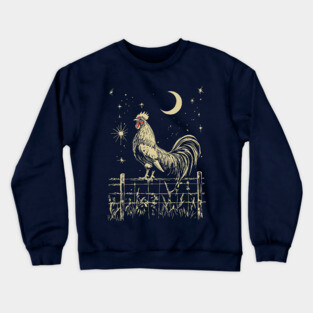Celestial Rooster at Dawn – Mystical Sunrise Awakening Crewneck Sweatshirt