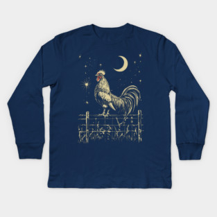 Celestial Rooster at Dawn – Mystical Sunrise Awakening Kids Long Sleeve T-Shirt
