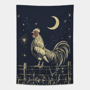 Celestial Rooster at Dawn – Mystical Sunrise Awakening Tapestry