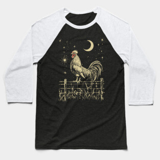 Celestial Rooster at Dawn – Mystical Sunrise Awakening Baseball T-Shirt