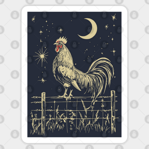 Celestial Rooster at Dawn – Mystical Sunrise Awakening Sticker by TuncGK
