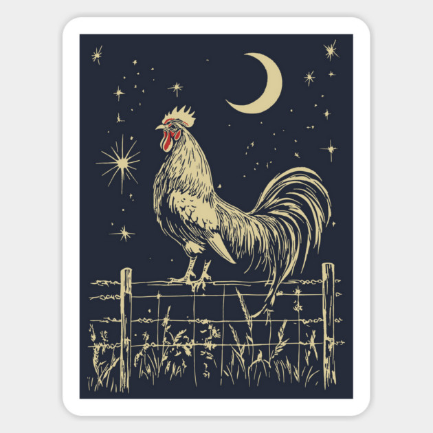 Celestial Rooster at Dawn – Mystical Sunrise Awakening Magnet by TuncGK