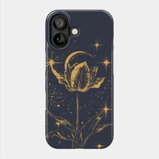 Golden Tulip Blooming Under the Moon – Ethereal Floral Art Phone Case