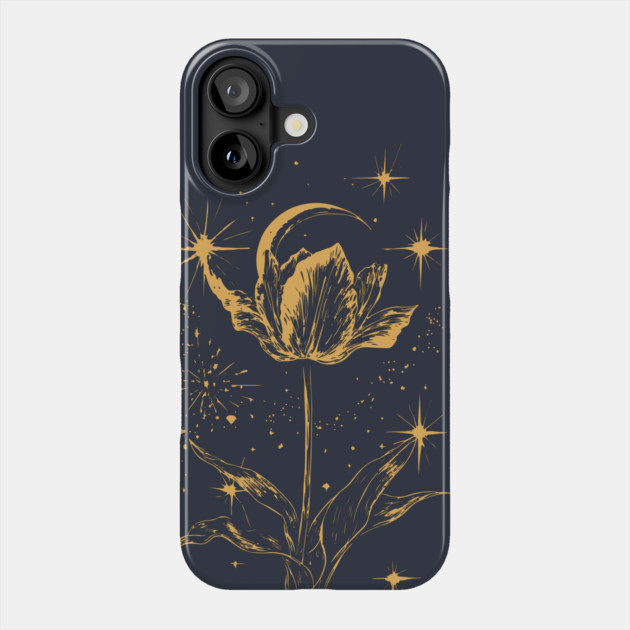 Golden Tulip Blooming Under the Moon – Ethereal Floral Art Phone Case by TuncGK
