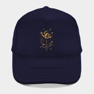 Golden Tulip Blooming Under the Moon – Ethereal Floral Art Hat