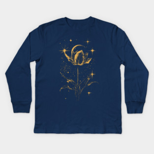 Golden Tulip Blooming Under the Moon – Ethereal Floral Art Kids Long Sleeve T-Shirt