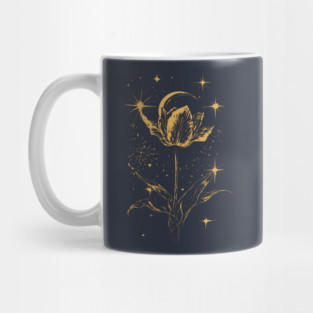 Golden Tulip Blooming Under the Moon – Ethereal Floral Art Mug