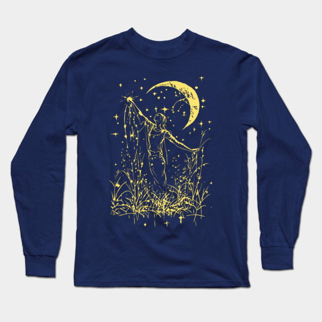 Celestial Goddess Under the Moon – Feminine Lunar Energy Long Sleeve T-Shirt by TuncGK