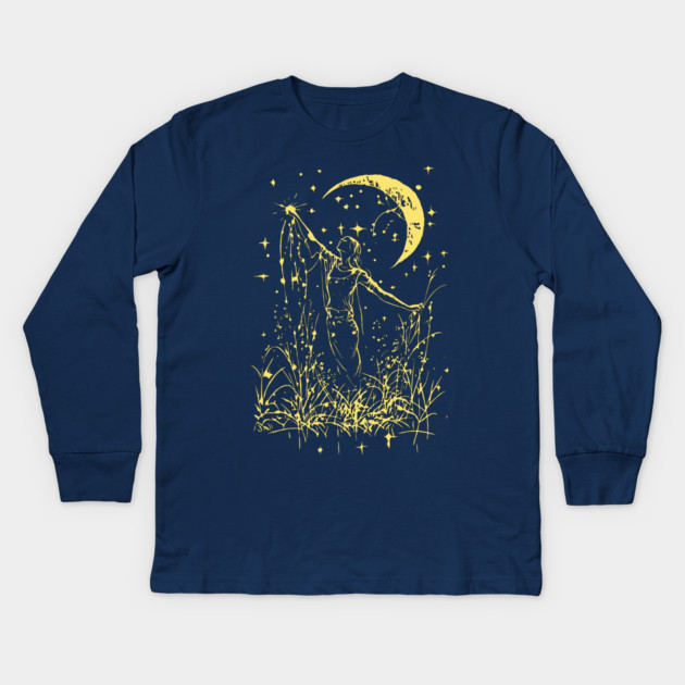 Celestial Goddess Under the Moon – Feminine Lunar Energy Kids Long Sleeve T-Shirt by TuncGK