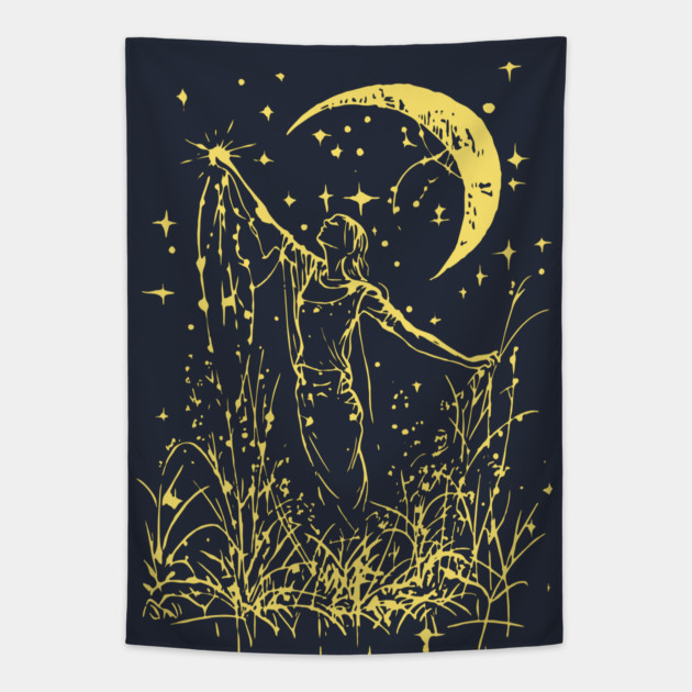 Celestial Goddess Under the Moon – Feminine Lunar Energy Tapestry by TuncGK