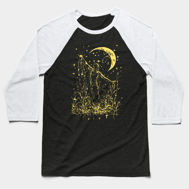 Celestial Goddess Under the Moon – Feminine Lunar Energy Baseball T-Shirt by TuncGK