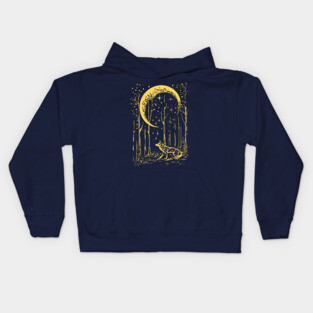 Mystical Wolf Howling at the Crescent Moon – Spirit of the Night Kids Hoodie