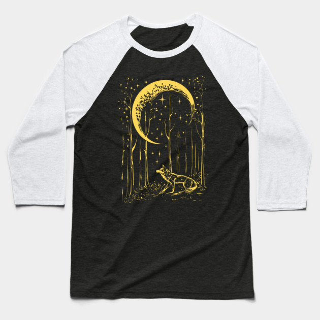 Mystical Wolf Howling at the Crescent Moon – Spirit of the Night Baseball T-Shirt by TuncGK